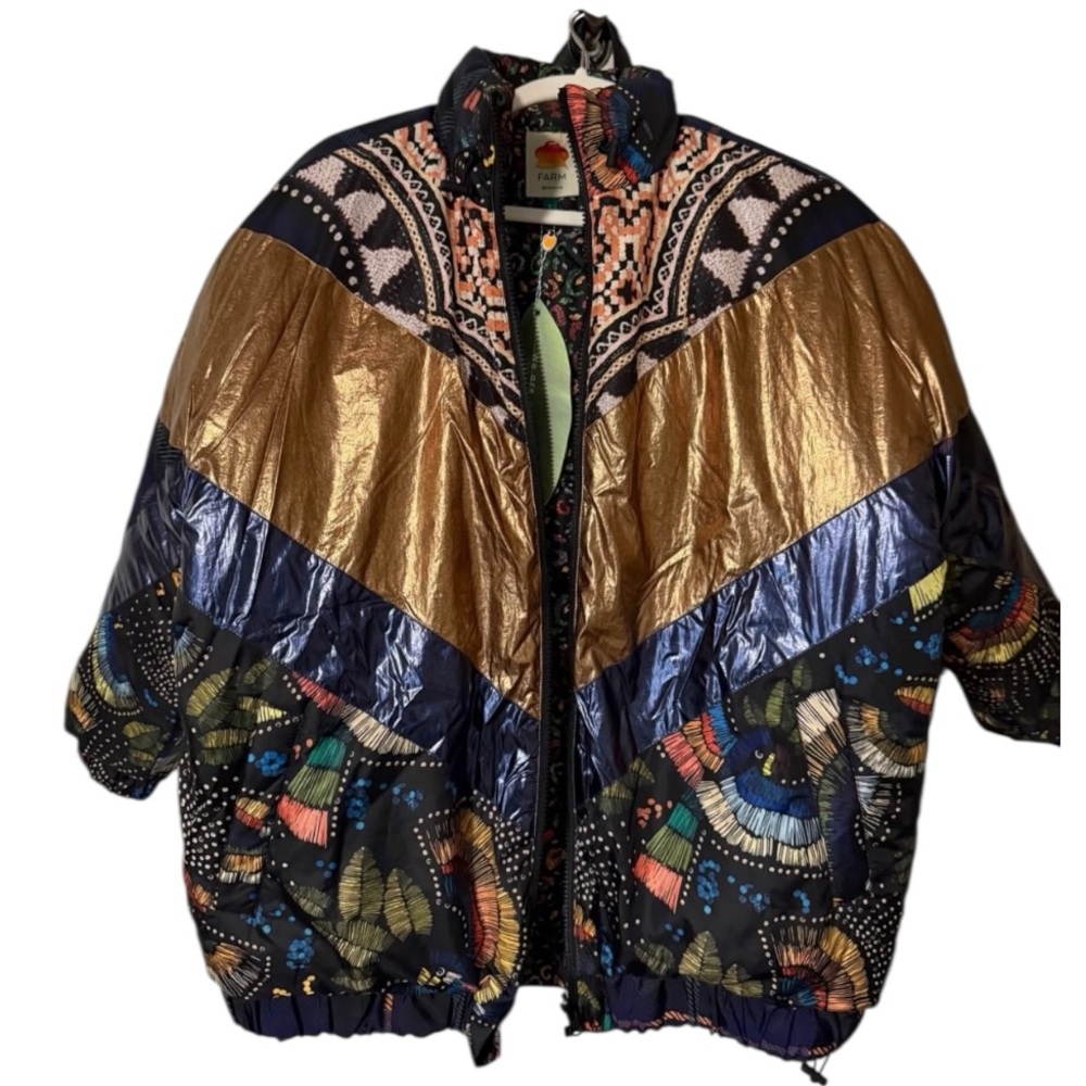 NWT FARM Rio Reversable Puffer Printed Bomber Jacket Sz Small - Picture 4 of 4